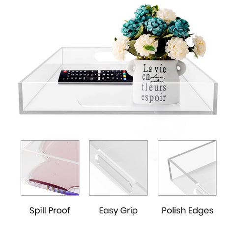 Allhercom vanity tray organizes makeup essentials with a clean, reflective surface.