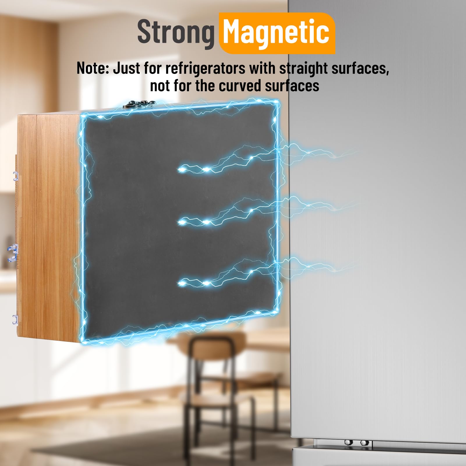 Allinside wrap dispenser on refrigerator with magnetic strip for secure storage.