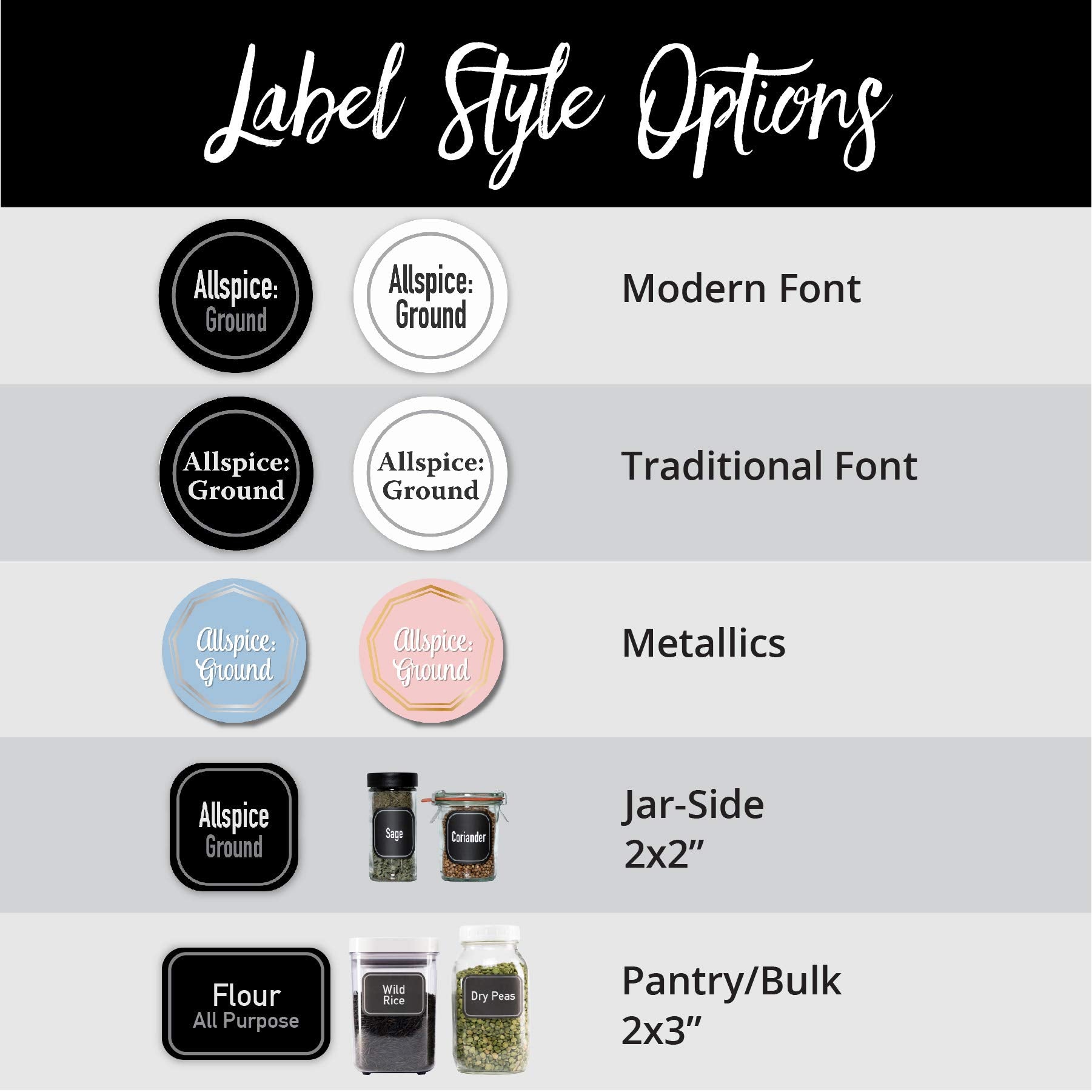 AllSpice labels are waterproof for durable kitchen use.