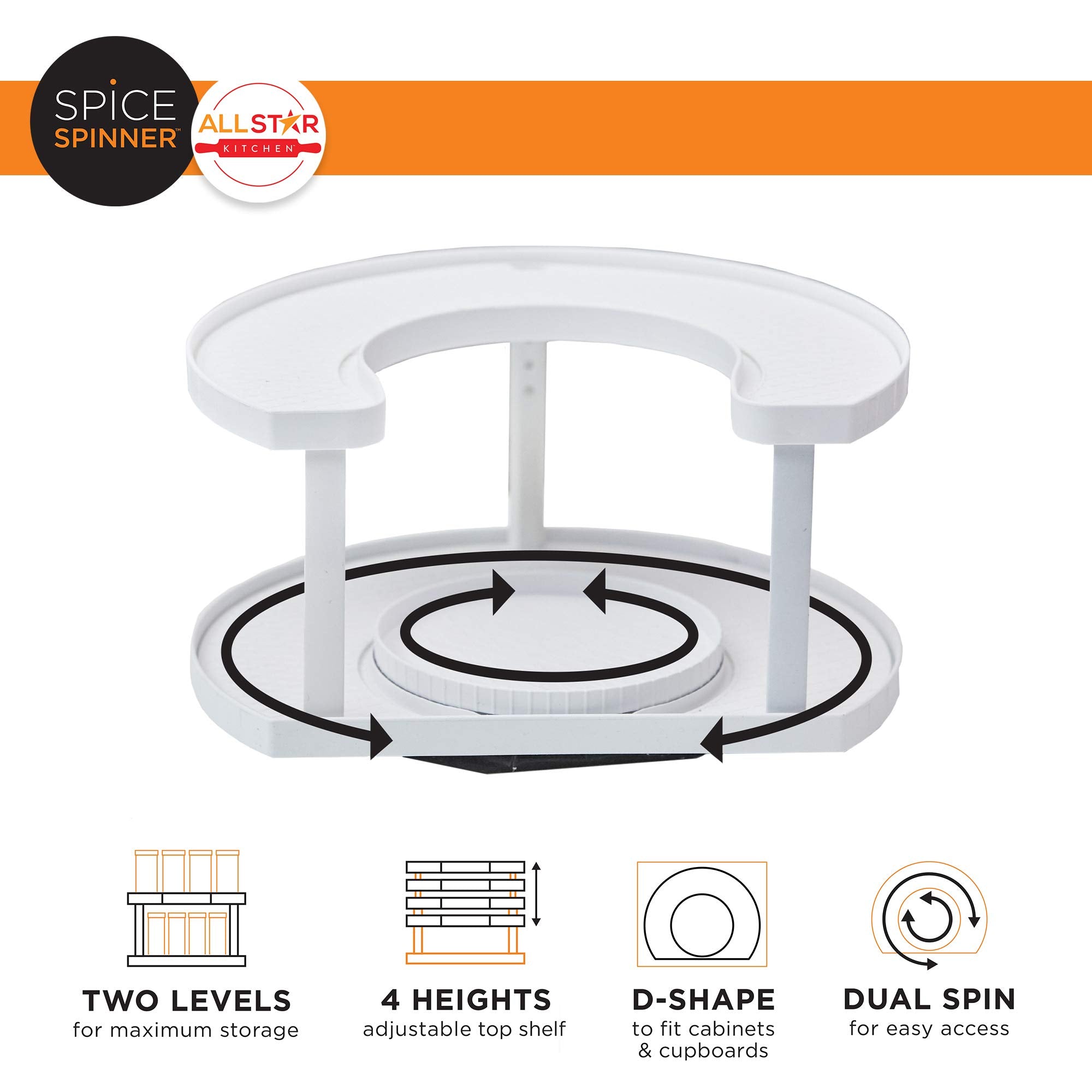Allstar Spice Spinner D-shaped design fits flush against cabinetry.
