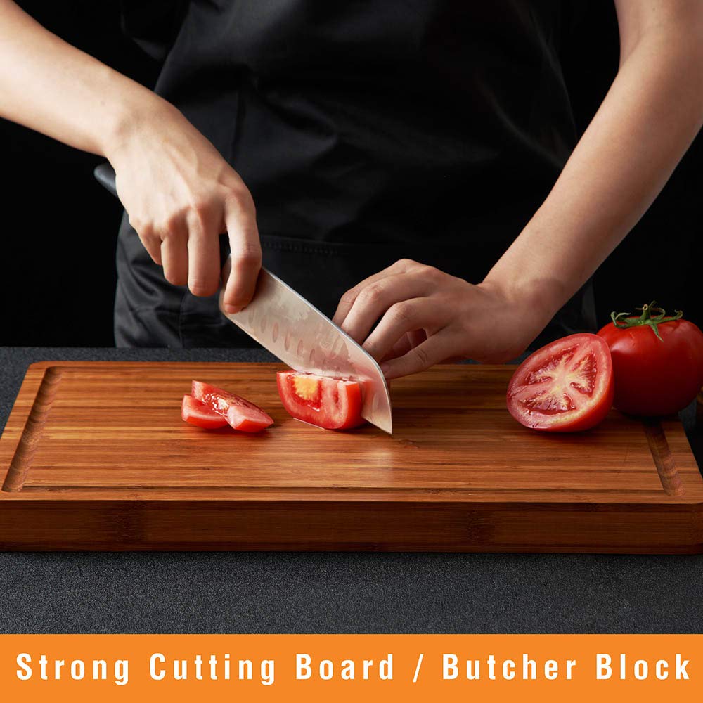 Allsum bamboo cutting board with hidden handles for easy serving and cheese boards