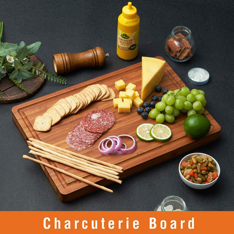 Allsum bamboo cutting board with juice grooves catching liquids and protecting counters