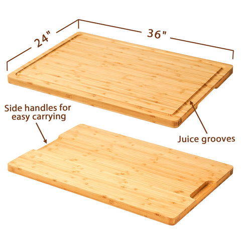 Allsum bamboo cutting board doubles as stove top cover, protecting surfaces during cooking.