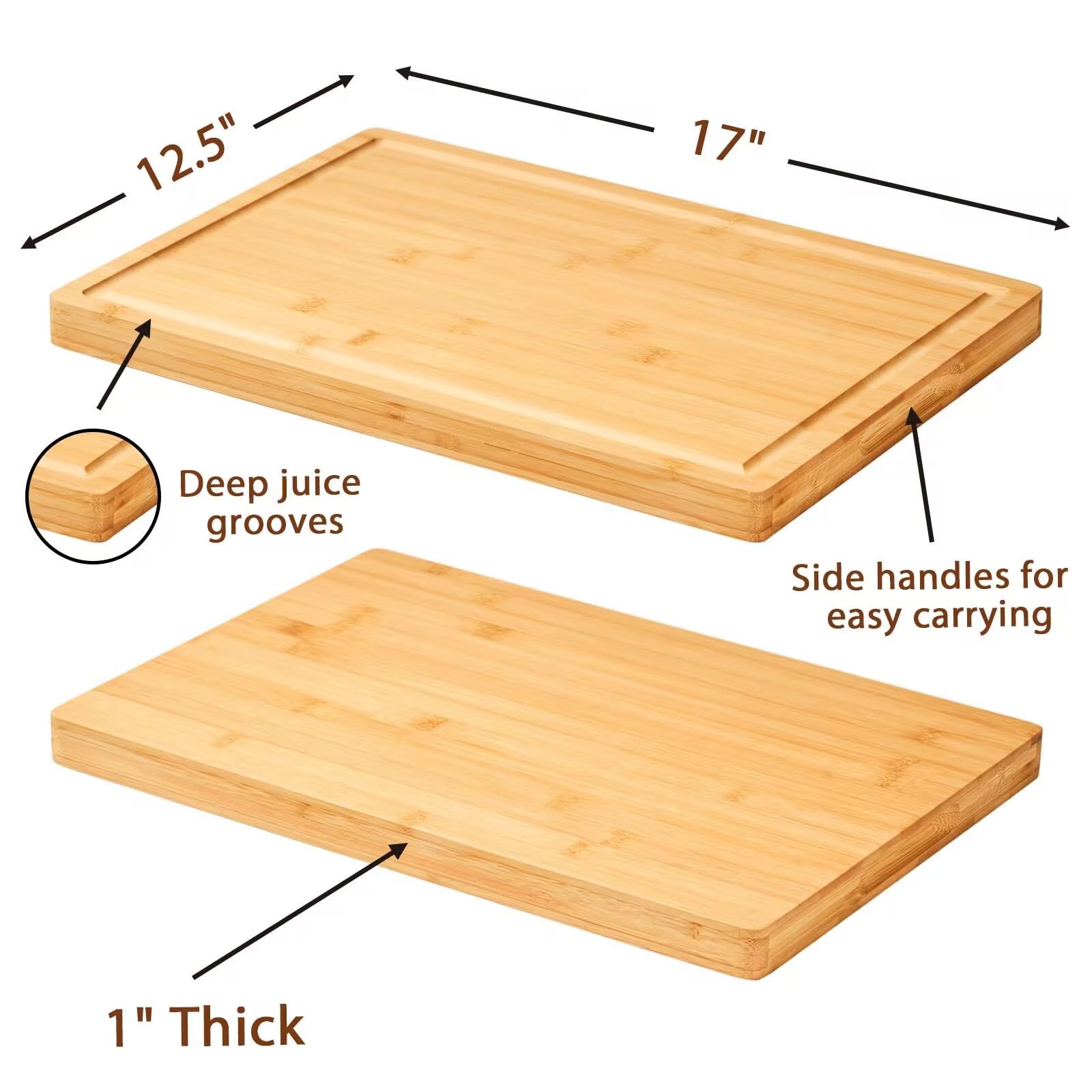 Allsum cutting board with juice grooves helps keep counters clean during prep.