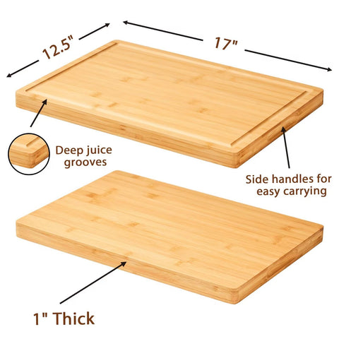 Allsum cutting board with juice grooves helps keep counters clean during prep.