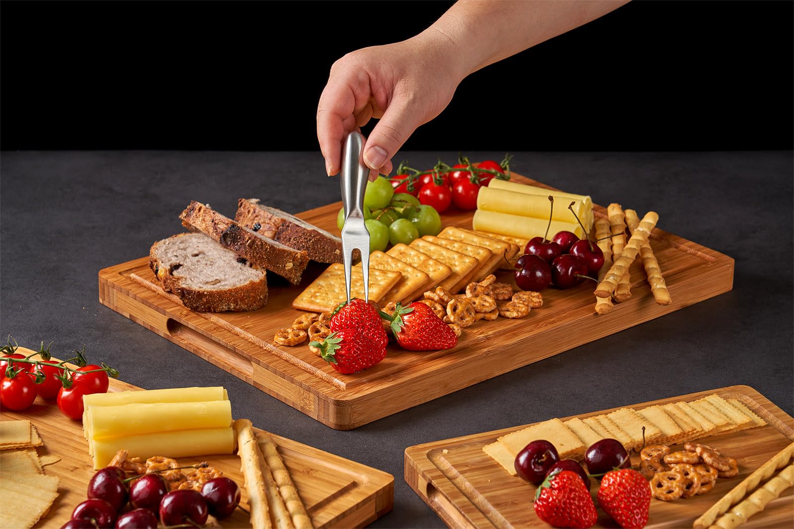 Allsum 3-piece bamboo cutting boards set – small board for fruit prep and serving.