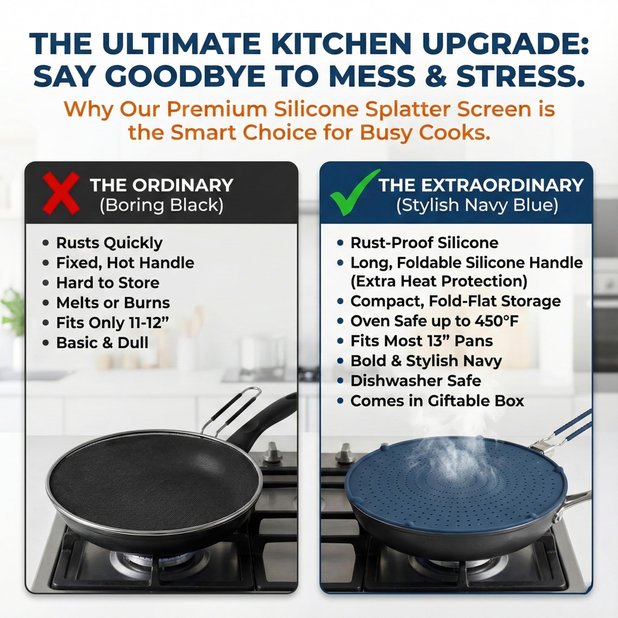 Allumerous splatter screen is dishwasher-safe for quick cleanup after frying.