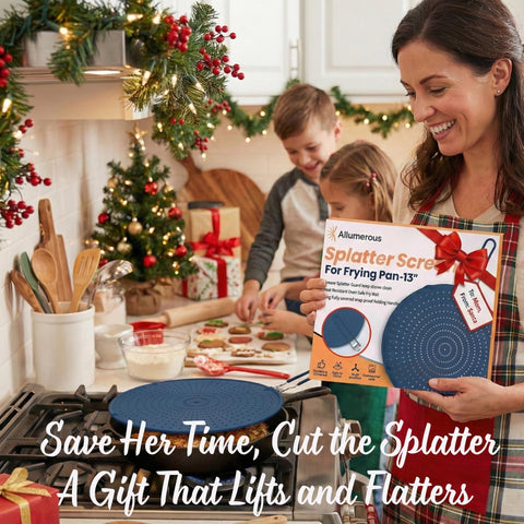 Allumerous folding-handle splatter screen provides secure grip and safe cooking.