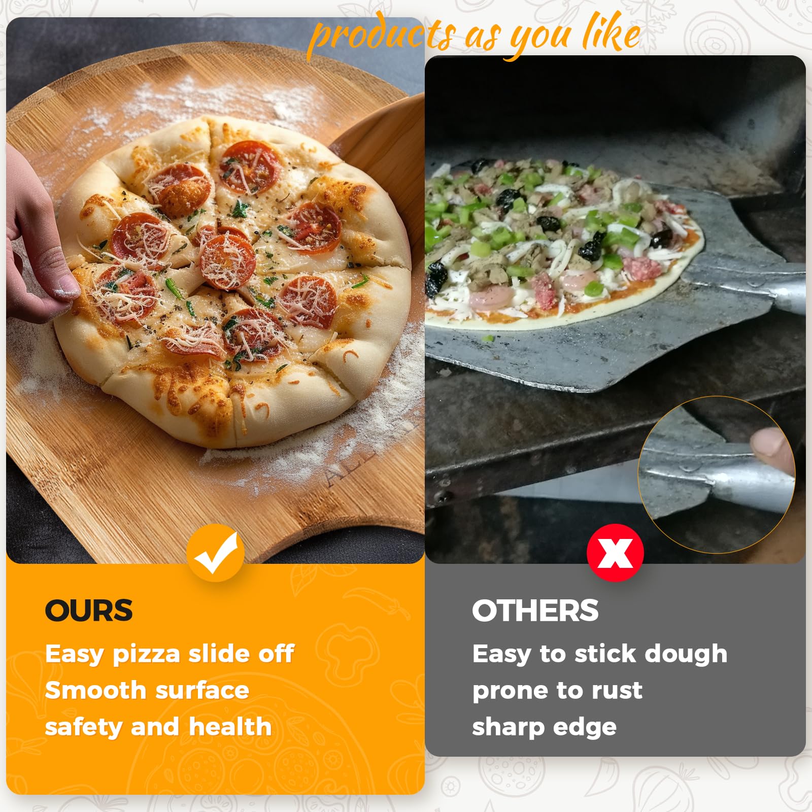 ALLWINNER in-oven ready peel demonstrates easy transfer of pizzas