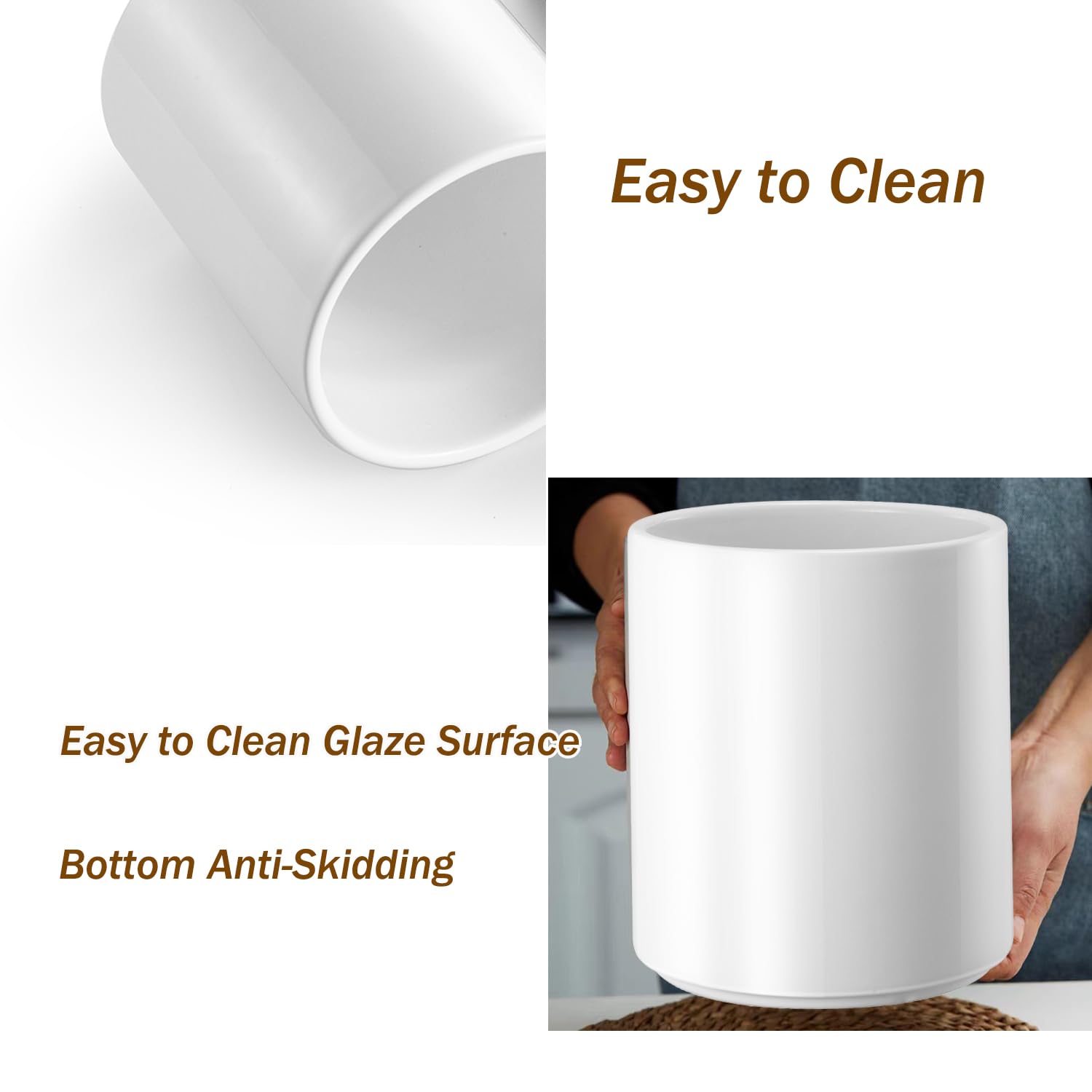 Allybyme ceramic utensil holder as countertop decor adds a bright kitchen accent.