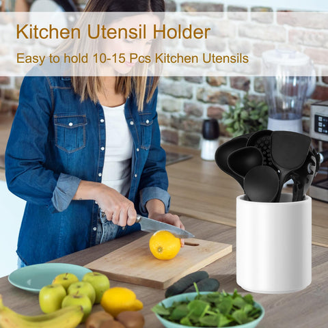 Allybyme durable ceramic utensil holder resists tipping during daily cooking tasks.