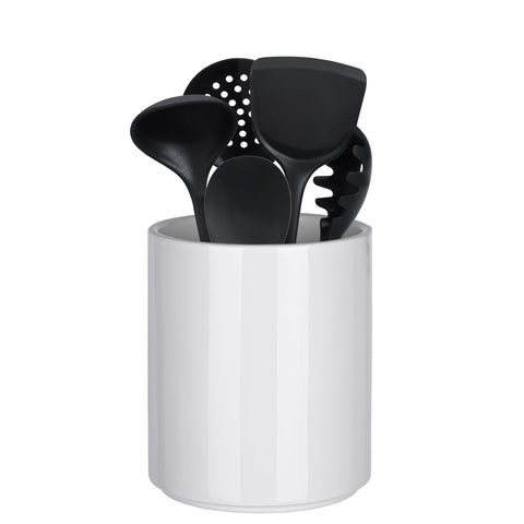 Allybyme ceramic utensil holder front view showing ample capacity for spoons and spatulas.