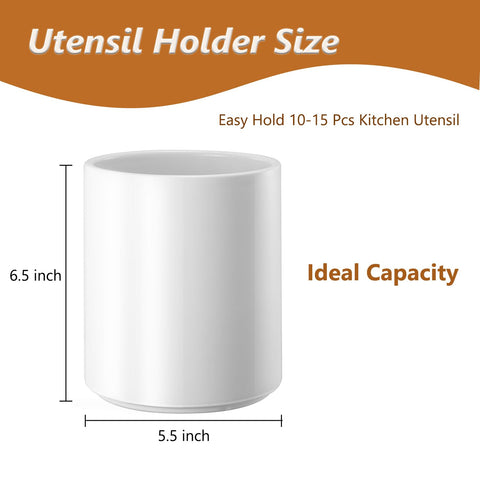 Allybyme ceramic utensil holder with spoons and spatulas keeps counters organized.
