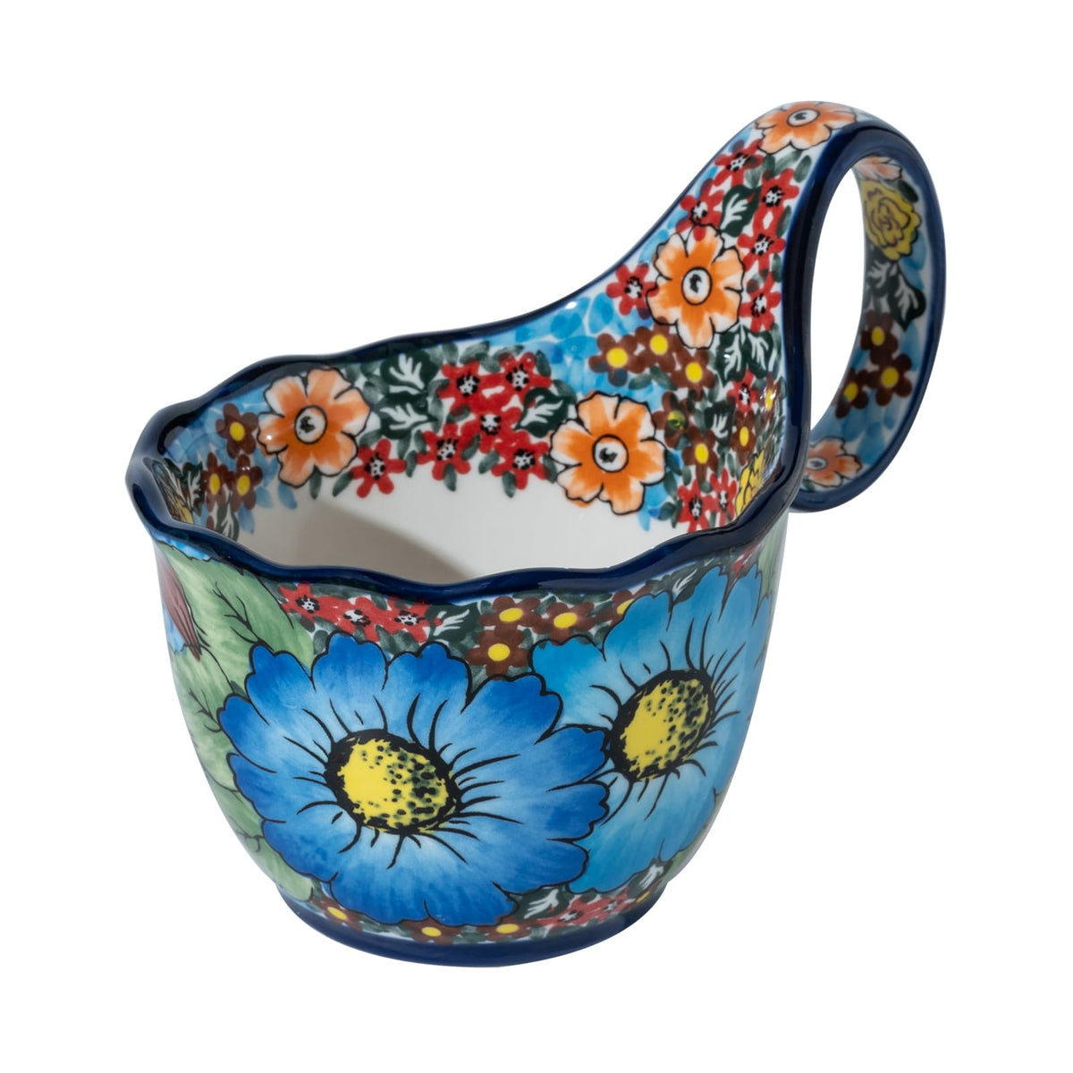 ALMA handpainted soup bowl with handle showcasing elegant loop grip for easy serving