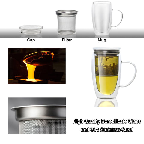 Almagic borosilicate tea mug keeps beverage hot while the outside stays cool to touch