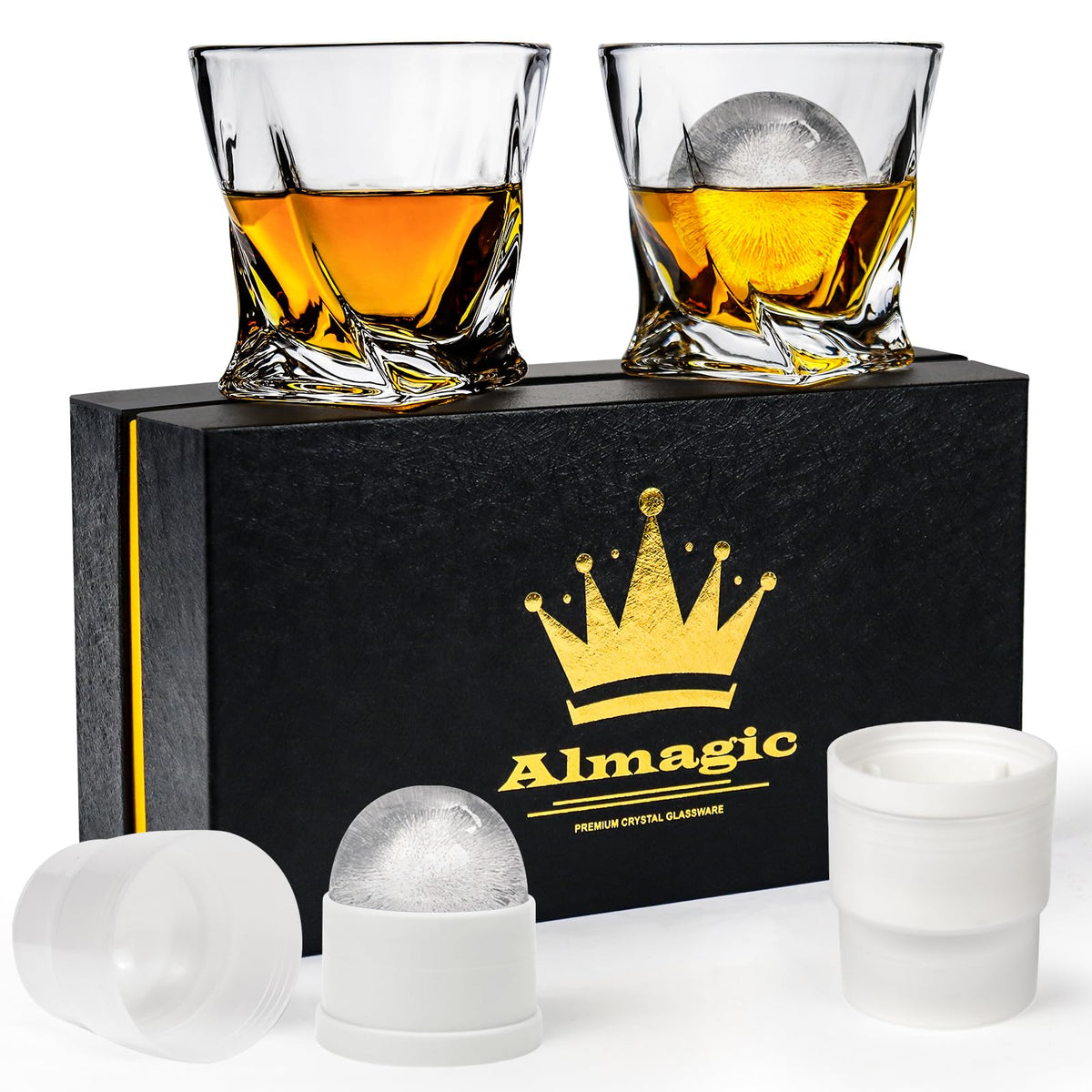 Almagic crystal whiskey glasses with twisted design for a refined tasting ritual