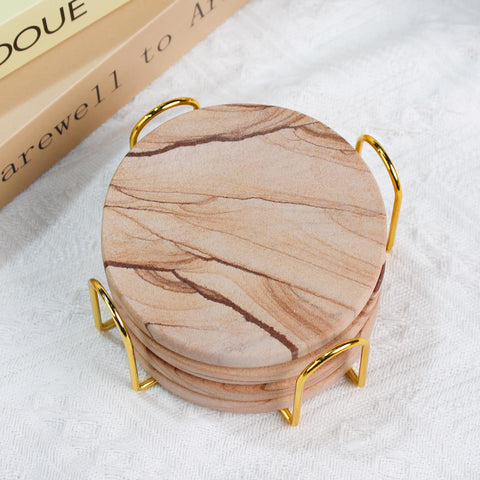 Almagic gift-ready sandstone coasters set with elegant packaging.