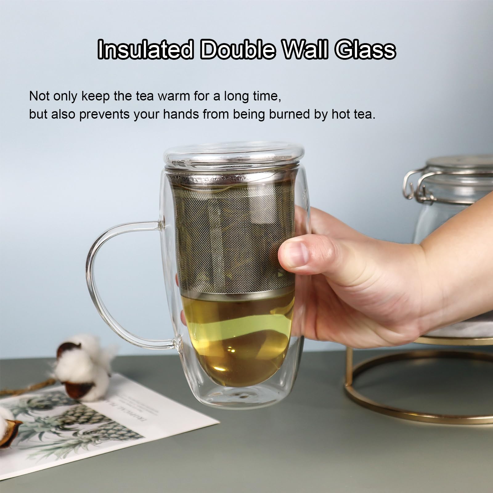 Almagic insulated glass cup preserves warmth while remaining comfortable to hold