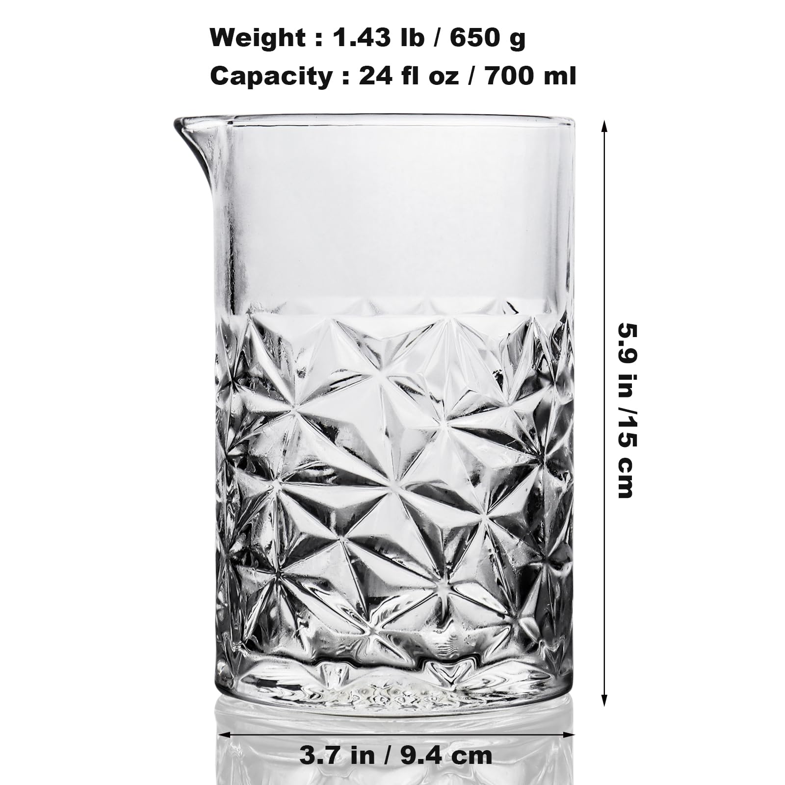 Almagic lead-free crystal mixing glass highlighting grip pattern during stirring.