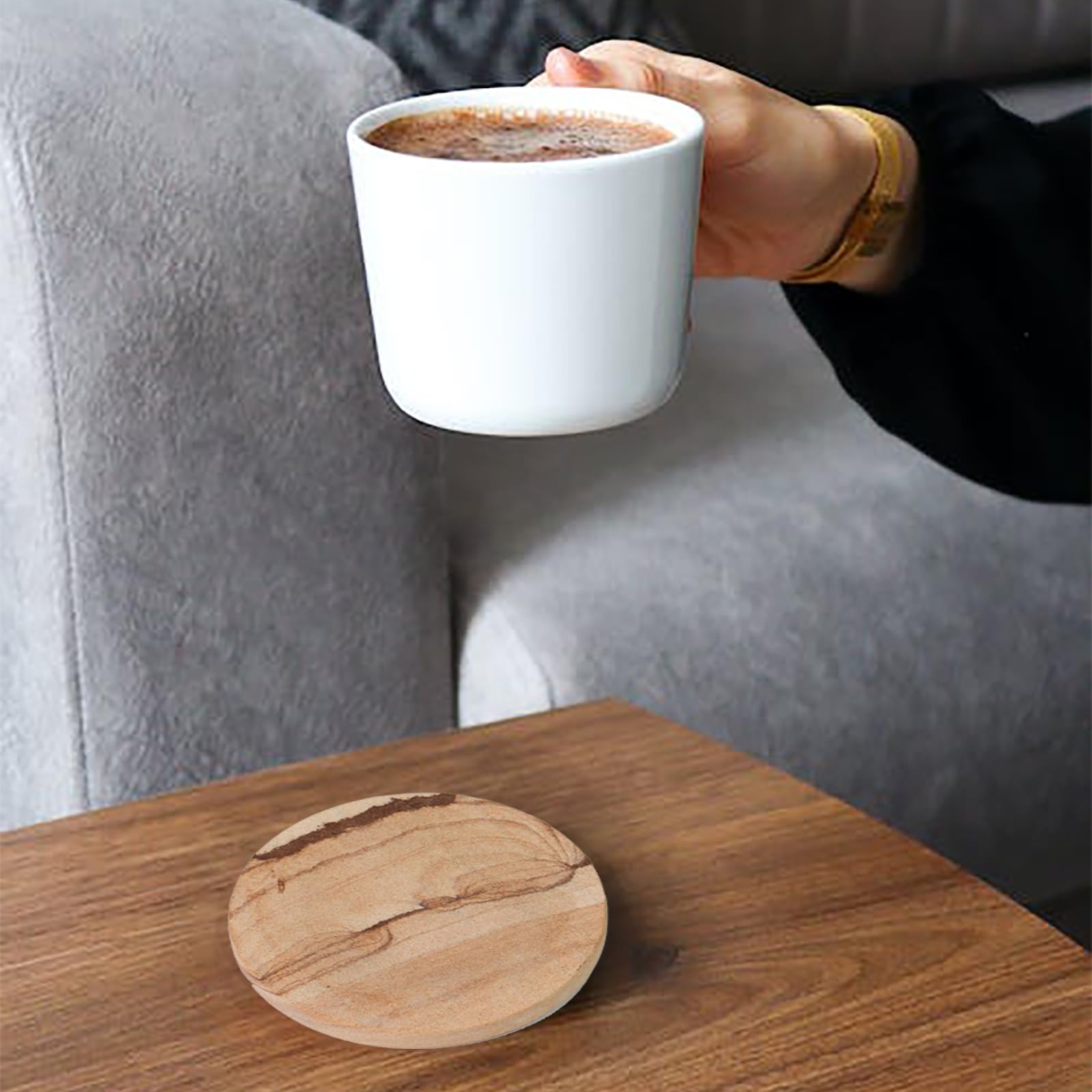 Almagic stackable coasters shown in a neat display for space saving.