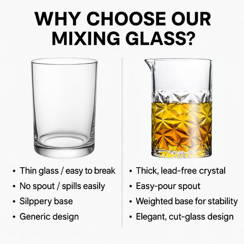 Almagic thick-base mixing glass provides stable handling for classic drinks.