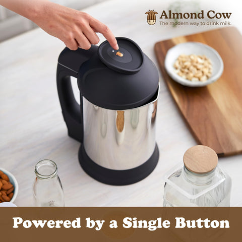 Almond Cow wooden lid with silicone seal keeps spill-free storage.