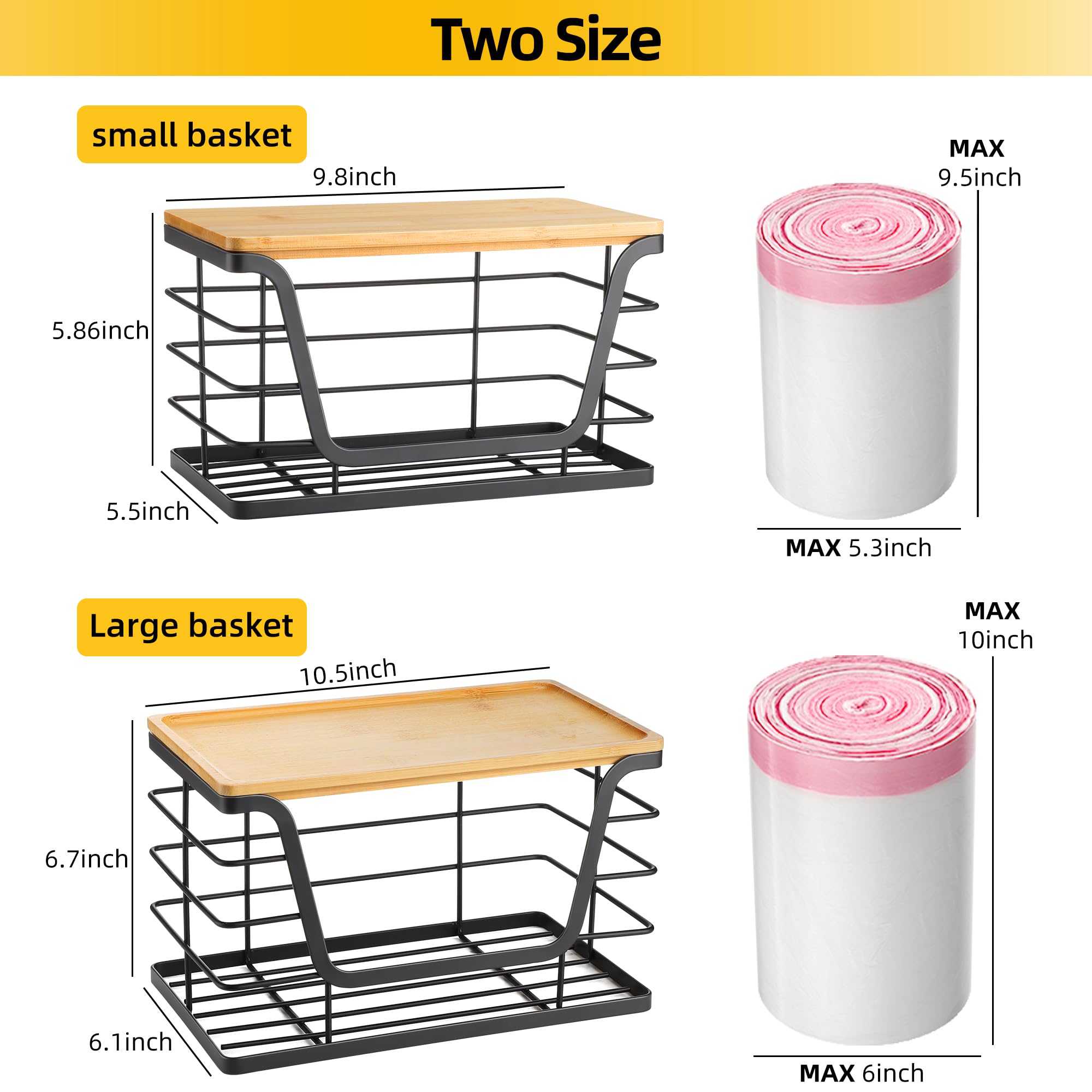 ALOCEO stainless basket large trash holder resists rust and fits standard bag rolls.