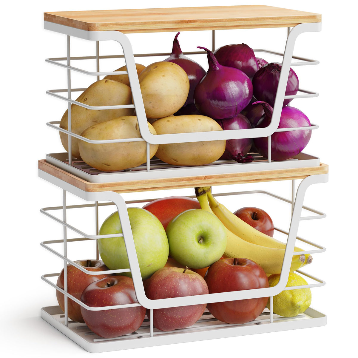 ALOCEO two-pack potato onion bins under-sink with bamboo lid for organized storage.