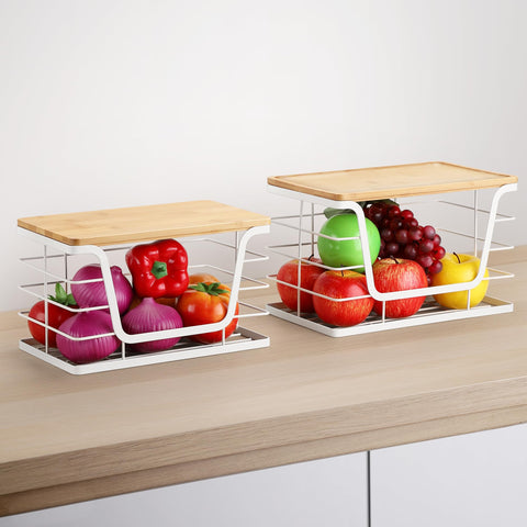 ALOCEO white kitchen counter bin keeps produce and snacks neatly accessible.