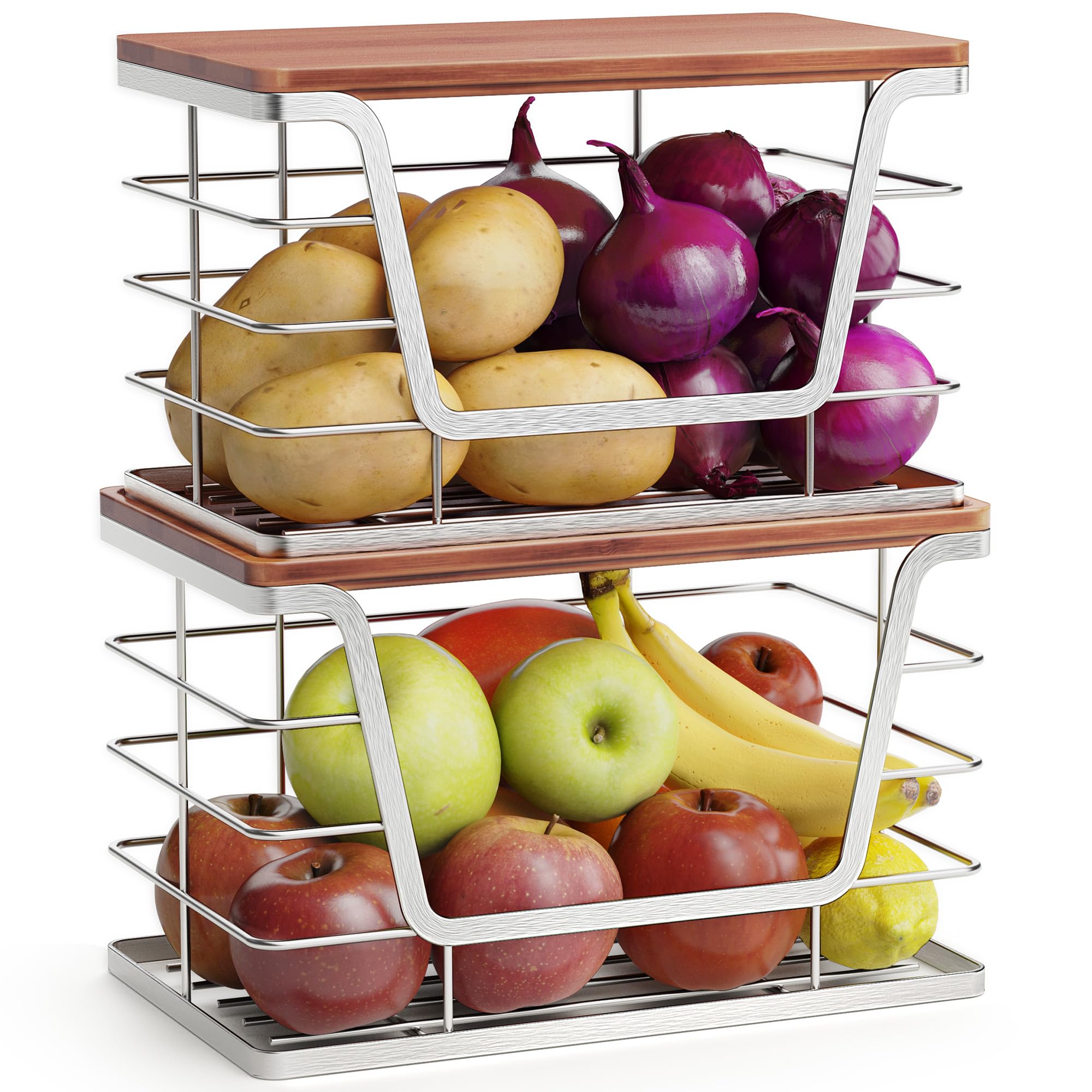 ALOCEO stackable bins with bamboo top for compact kitchen storage