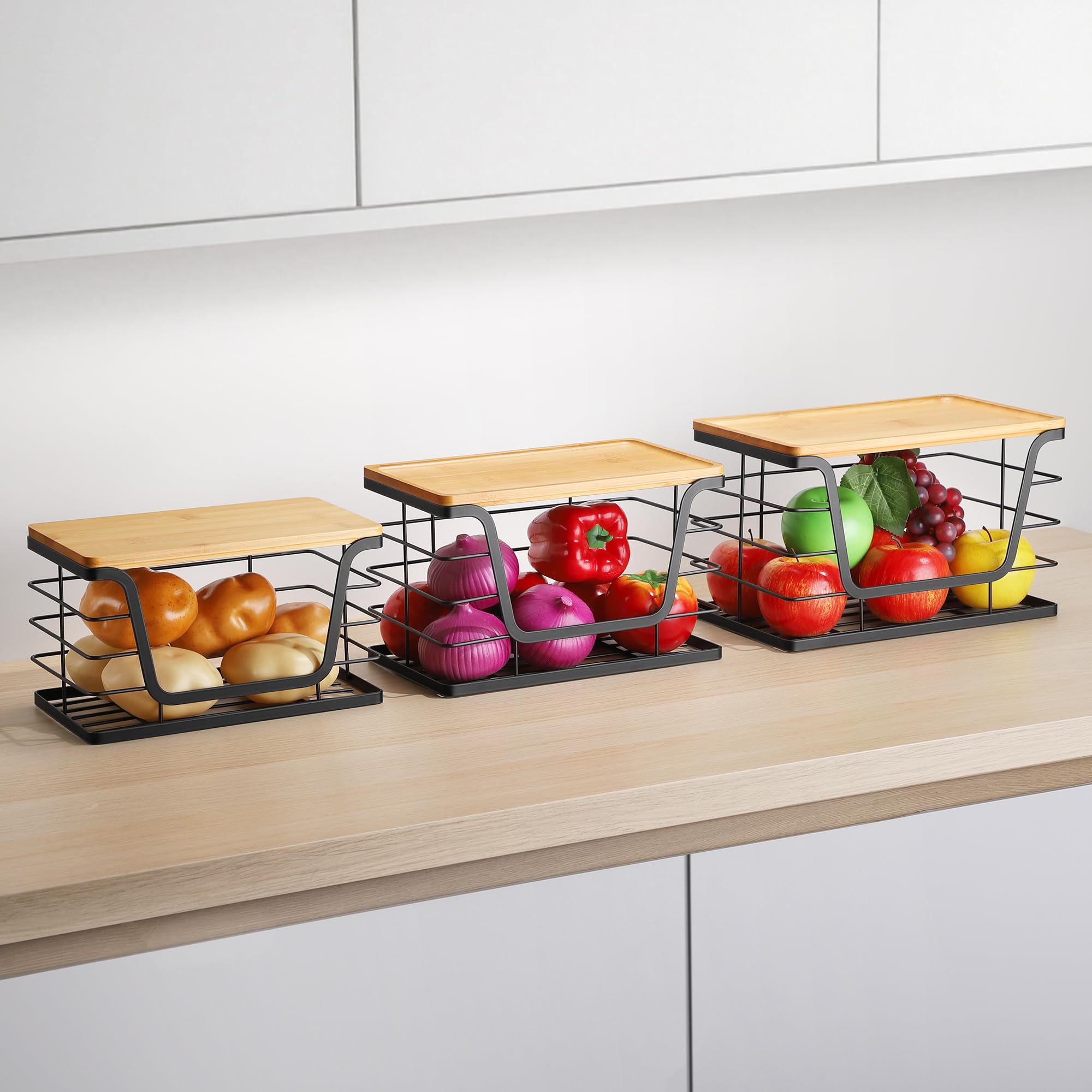 ALOCEO stainless steel trash bag dispenser with bamboo top blends with any decor