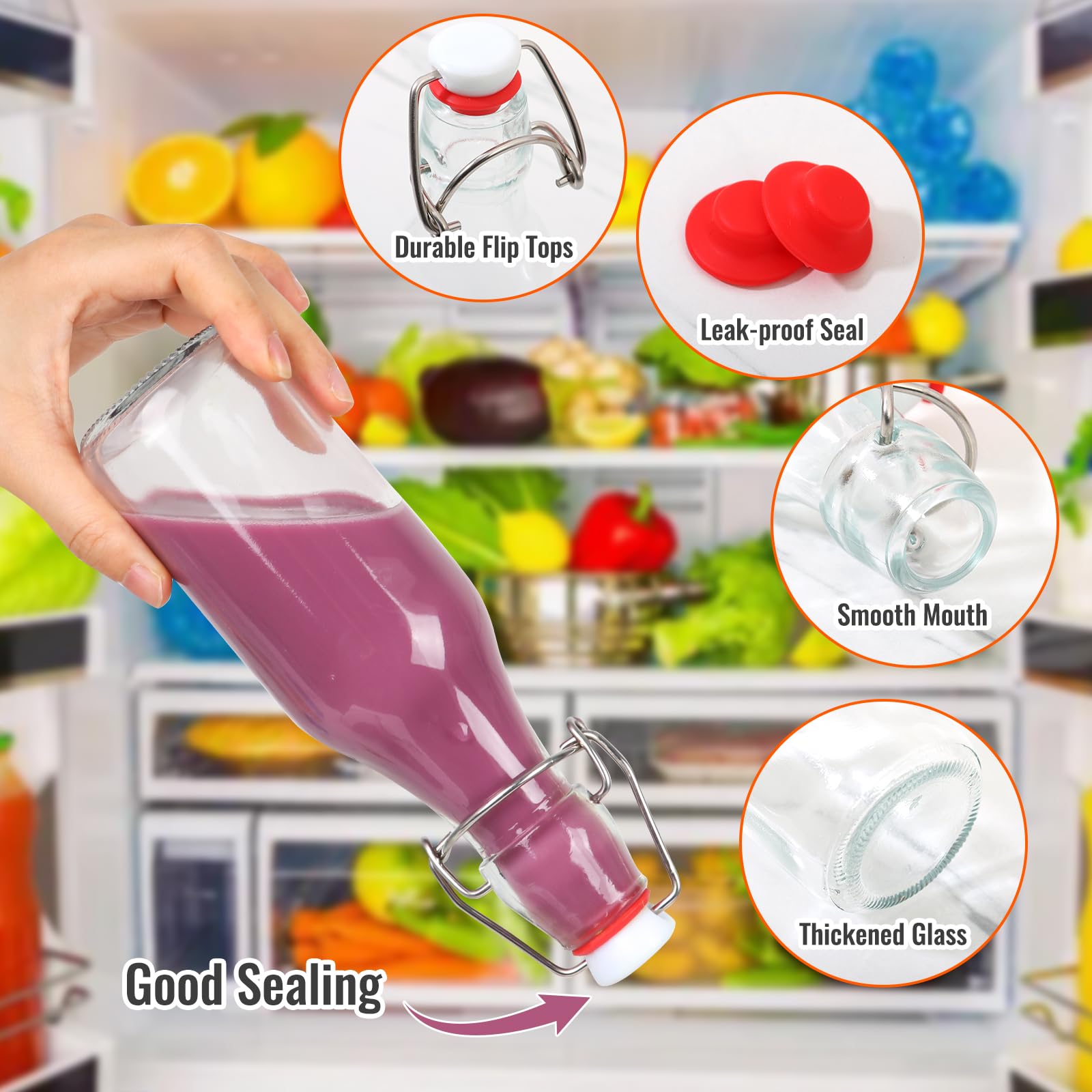 Alotpower glass bottle with flip-top lid, ideal for beverages and infusions