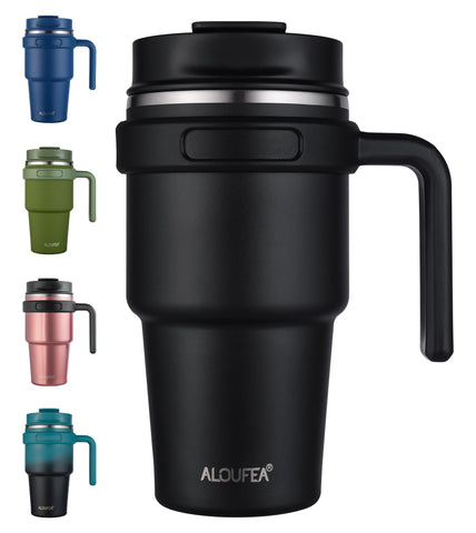 ALOUFEA 20oz insulated mug with handle keeps drinks warm on the go