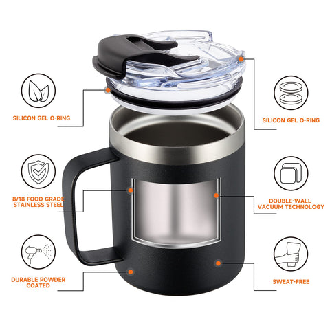 ALOUFEA travel mug with flip lid for splash-free on-the-go use.