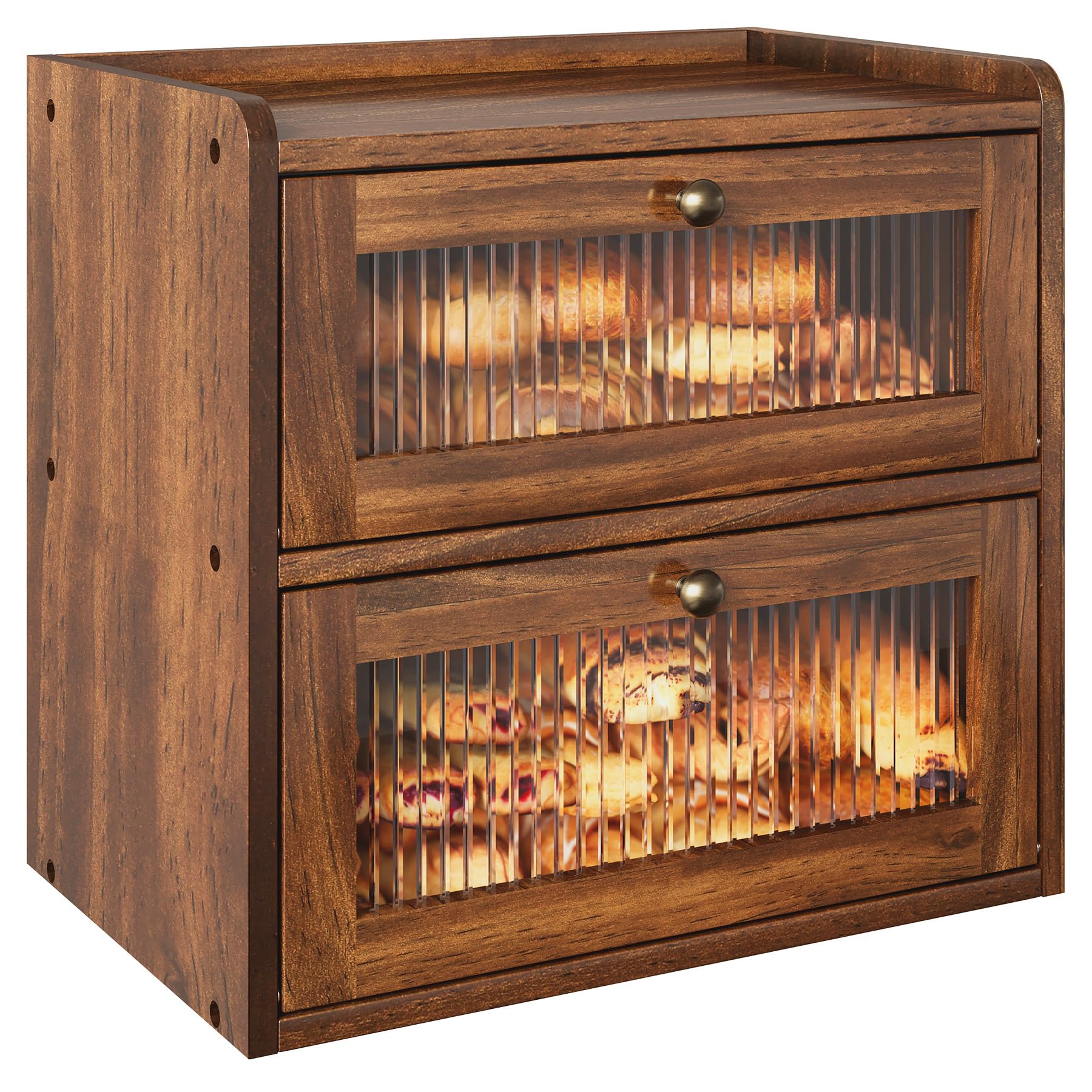 Alpeir double-layer bread box front view with accessible two compartments for fresh bread