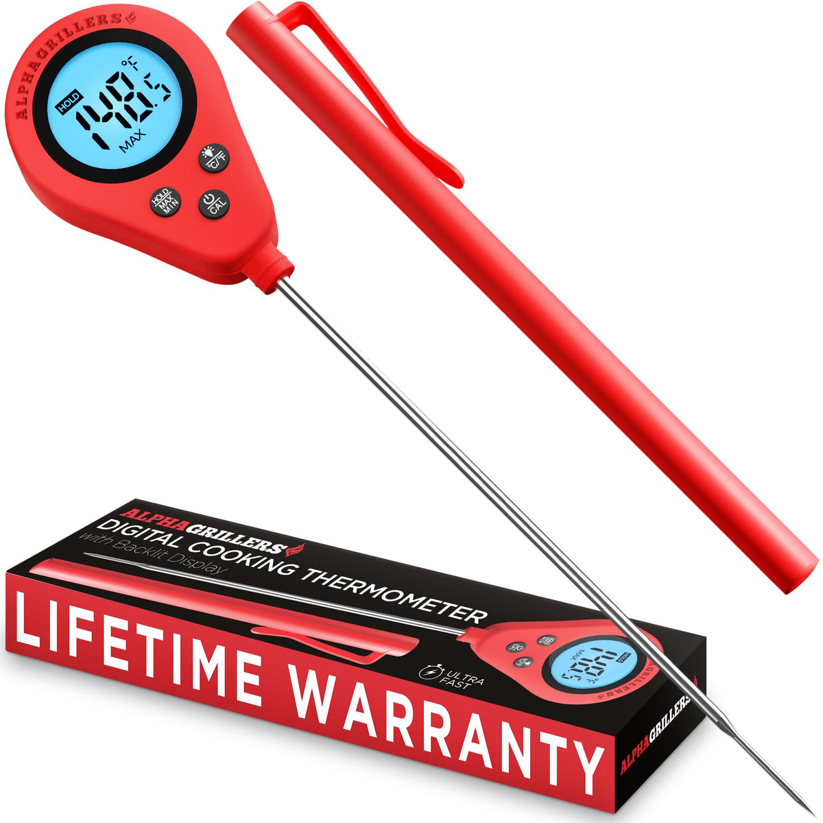 Alpha Grillers Instant Read Thermometer with long probe for fast readings