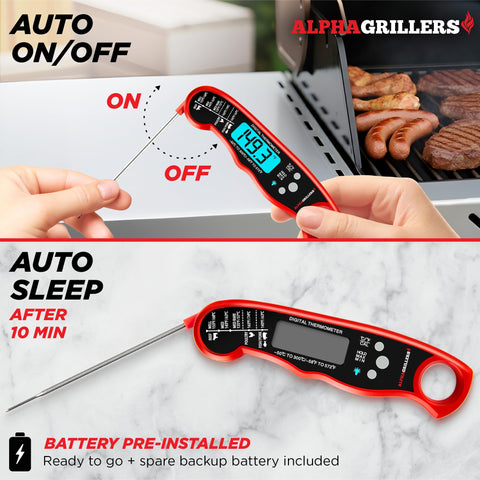 Alpha Grillers IP67 waterproof thermometer easy to clean after grilling.