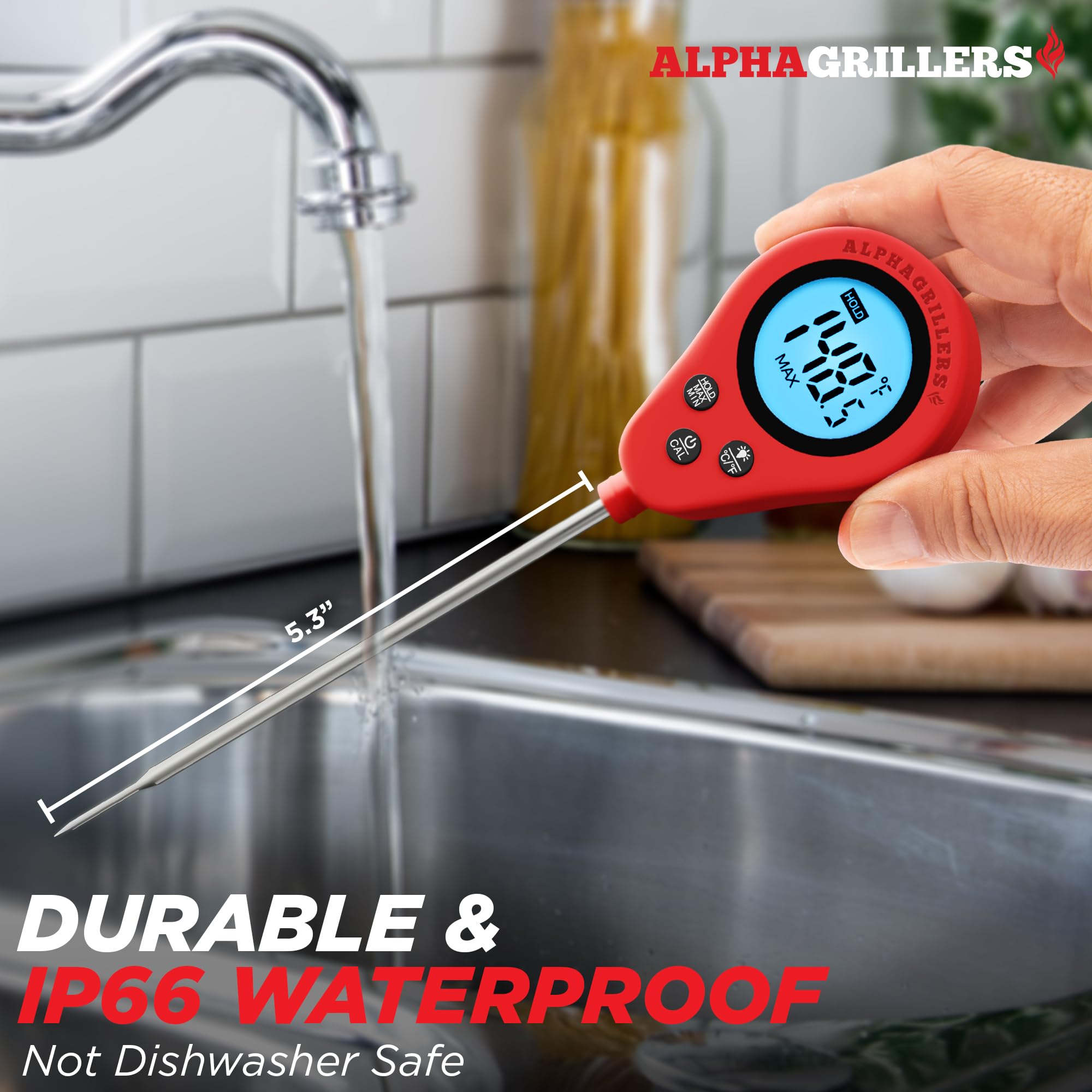 Alpha Grillers multi-use thermometer for meats, liquids, and candy