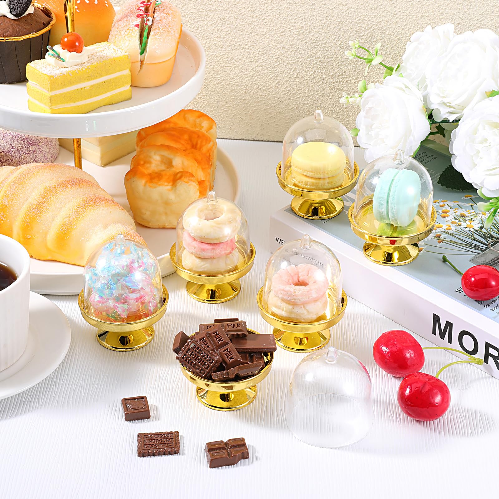 Alrhso cupcake stand with dome cover highlights treats for parties.