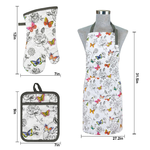 Alselo adjustable-neck apron with butterfly motif for comfortable cooking.