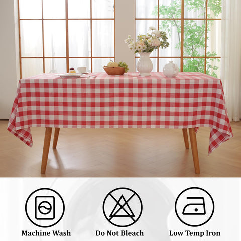 Edge fringe detail on Alsoo plaid tablecloth adds rustic charm