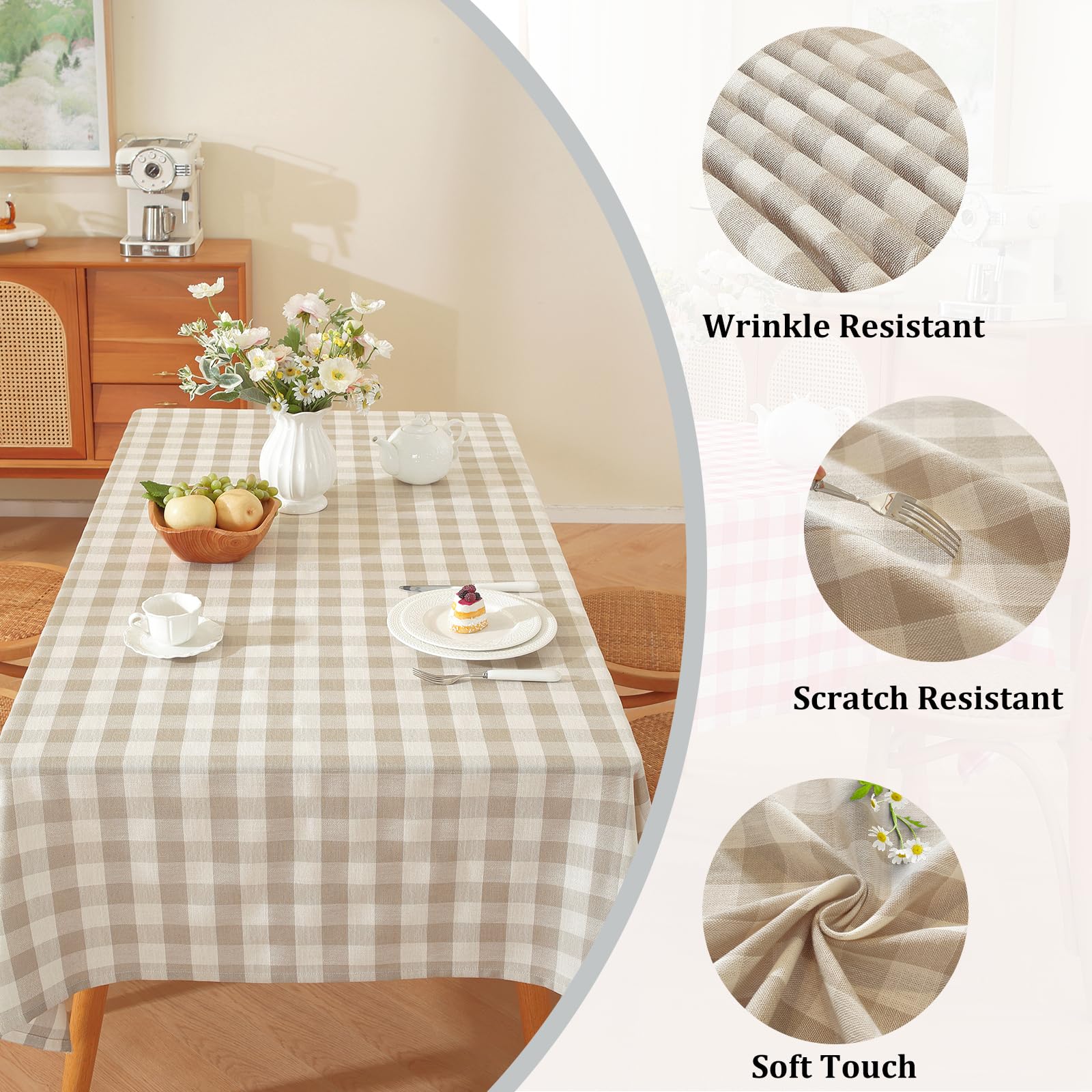 Alsoo washable tablecloth with gingham texture for quick cleanup after meals
