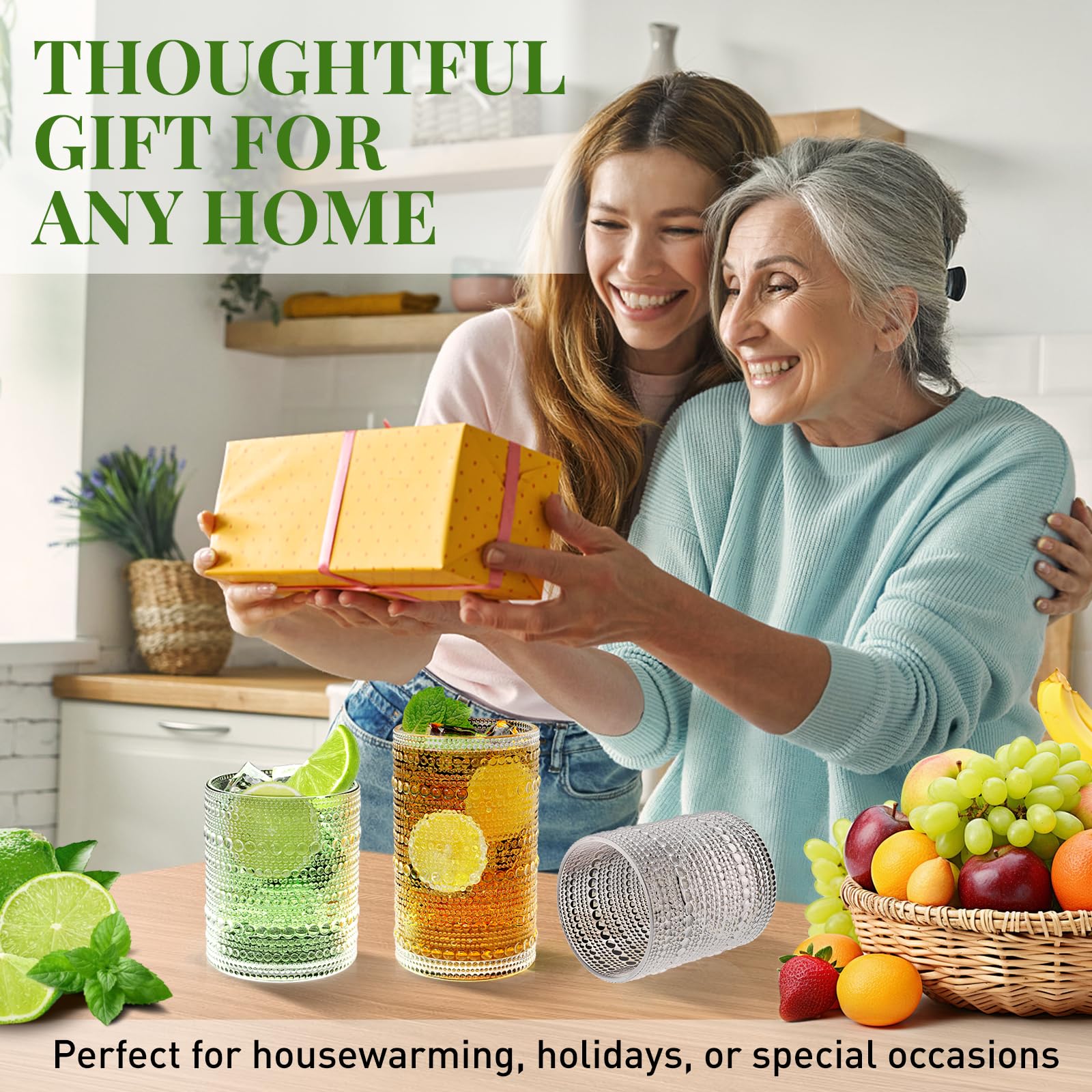 AltarreT decorative glasses enhance shelves, counters, and dining displays.