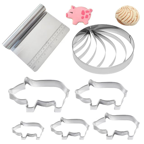 Alunduto Concha Cutter Set in six sizes for precise pig-shaped cookies.