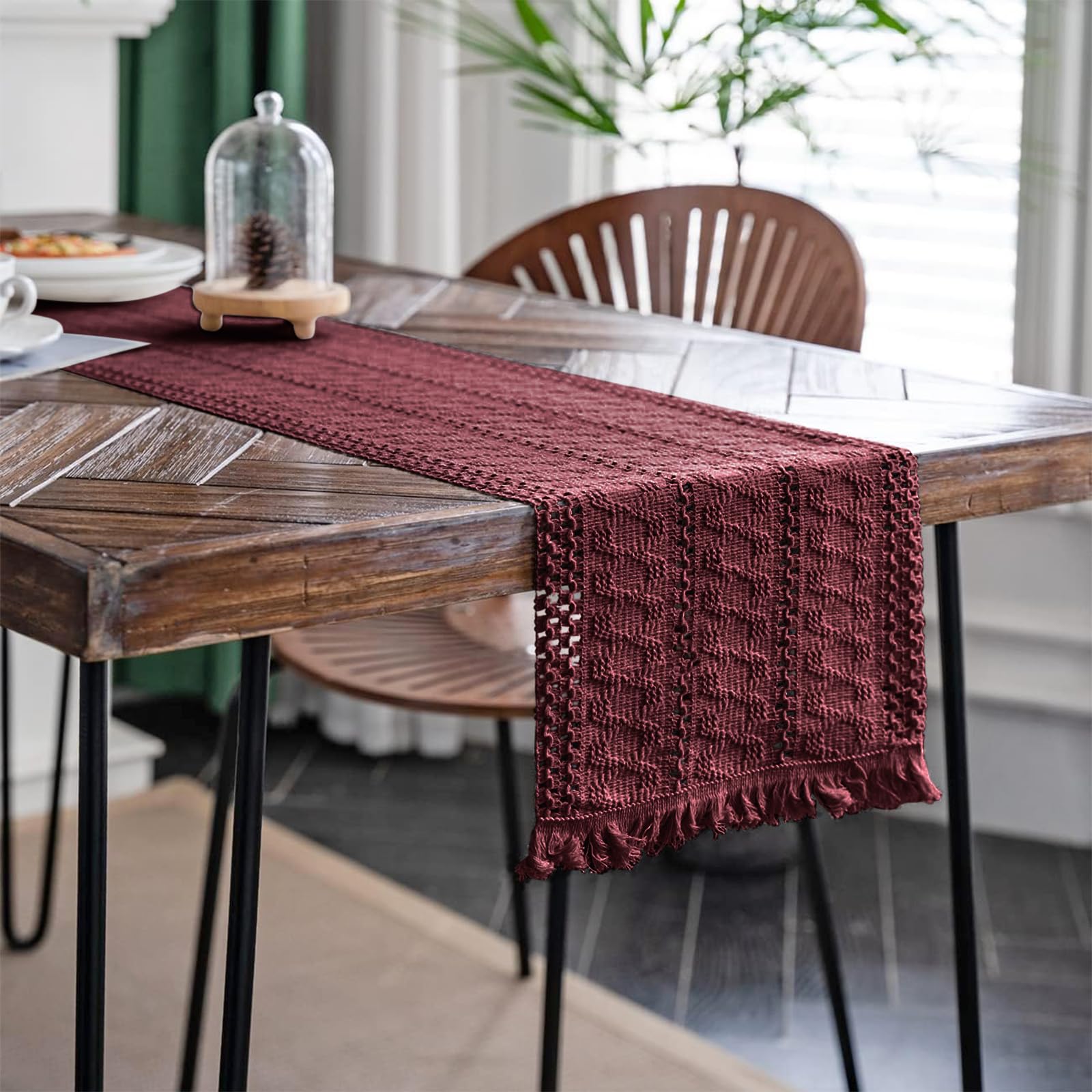 Alynsehom boho macrame table decor for rustic farmhouse styling.