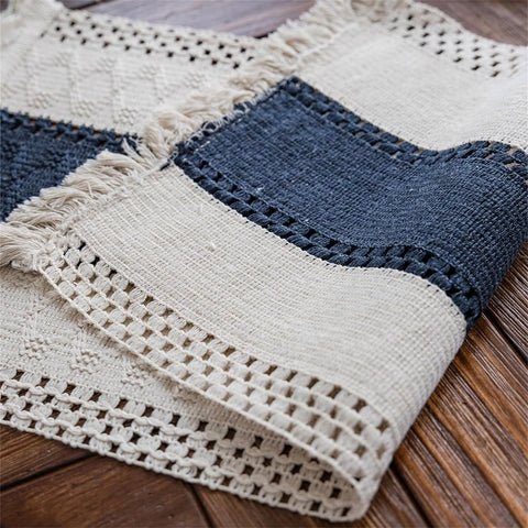 Alynsehom dining table runner with blue stripe, boho appeal to elevate everyday meals.
