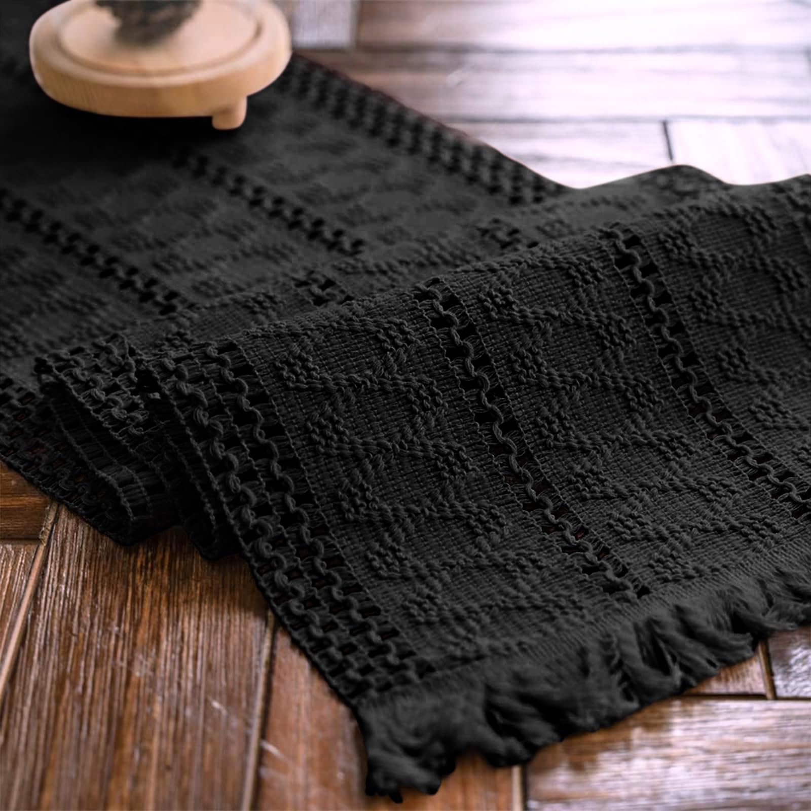 Alynsehom macrame table runner pure black adds minimalist boho charm to dining