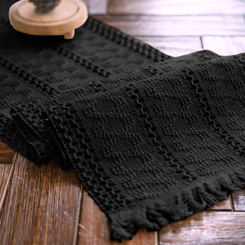 Alynsehom macrame table runner pure black adds minimalist boho charm to dining