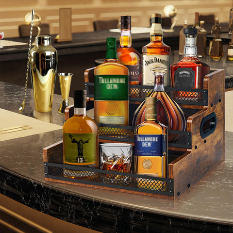 Alyoen bar stand retro-style elevates bottles safely with side fences and handles.