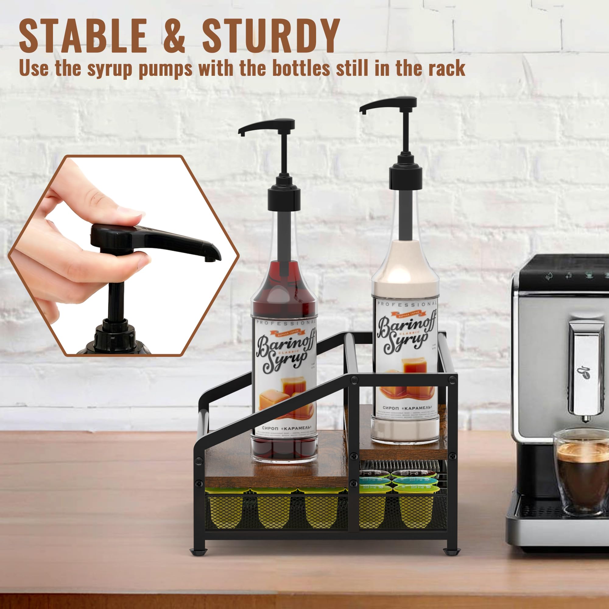 Alyoen coffee bar organizer with drawer shown in open view for smooth access